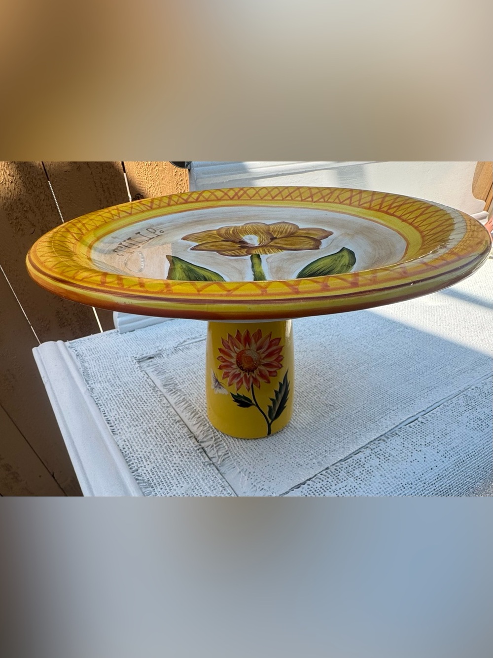 Hand-Painted Yellow Floral Ceramic Pedestal Bowl Raised Cake Plate cake display